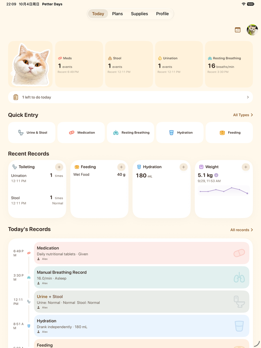 Actual Petter Days app screen · iPad